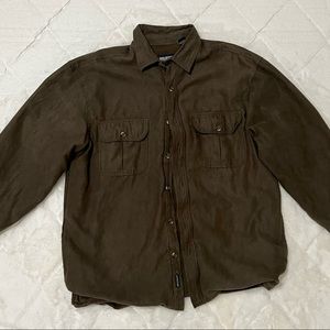 Green wolverine fleece lined button up shirt